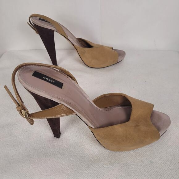 Bally Tan Suede Open Toe High Heeled Sandals Size 8 - Picture 1 of 7